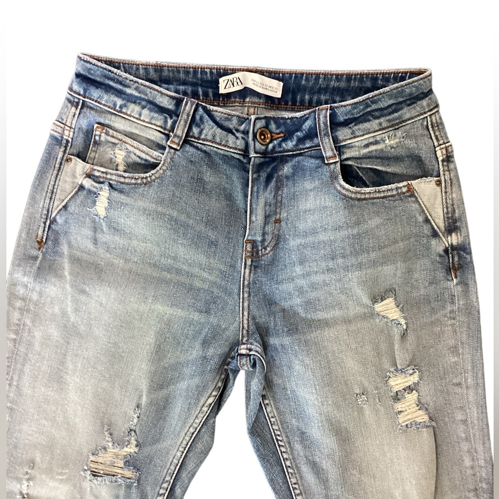 ZARA Womens Light‎ Wash Straight Leg Distressed Jeans Blue Size 02 - Picture 3 of 8